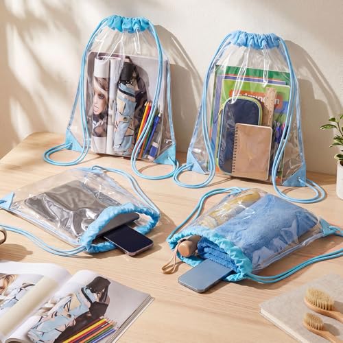 Huhumy Clear Drawstring Bags Bulk, 100 Pack, Light Blue - color: Light Blue