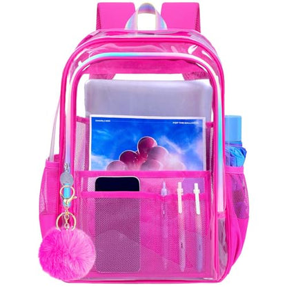 gxtvo Clear Backpack, Heavy Duty Transparent Bookbag, See Through Backpacks for Women Men | Heavy Duty - color: Chic Rose Clear Backpack