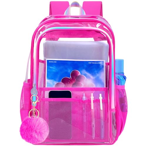 gxtvo Clear Backpack, Heavy Duty Transparent Bookbag, See Through Backpacks for Women Men | Heavy Duty - color: Chic Rose Clear Backpack