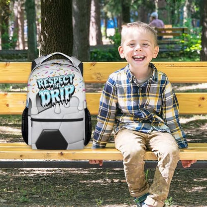 Boys Soccer Backpack for School Kids Bookbag with Padded Shoulder Straps - Girls Teens School Bag with Pocket for Primary Elementary Back to School Gifts (17 Inch) - color: White