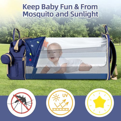 ZRSUN Diaper Bag Backpack, Multifunctional Baby Travel Bag with Foldable Changing Station, Portable Changing Pad, USB Charging Port, Blue - color: Blue