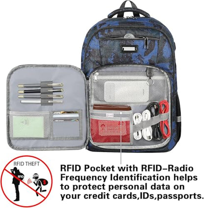 Jiefeike Laptop Backpack for Men, Large Travel Backpack TSA Friendly Anti Theft Backpacks Water-Resistant Bag Daypack for Work, 17.3inch Approved Computer Bookbag & Notebook - color: Camo-blue