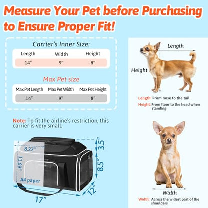 Petskd Top-Expandable Pet Carrier 17x12x8.5 Inches JetBlue Allegiant Spirit Airline Approved, Soft-Sided Carrier for Small Cats and Dogs with Locking Safety Zippers and Anti-Scratch Mesh(Black) - color: Black, size: 17.0"L x 12.0"W x 8.5"H