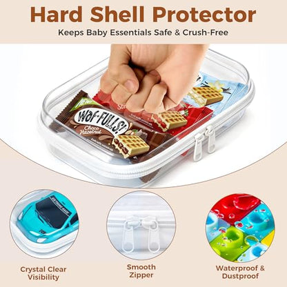 5 Pack Diaper Bag Organizer Pouches, Clear Hard Shell Zipper Cases for Baby Travel Essentials, Waterproof Storage Box for Pacifier Snacks Toys Wipes Clothes, Makeup Bag, Lego Toy Storage, Toiletry Bag - size: 1M+2S+2XS
