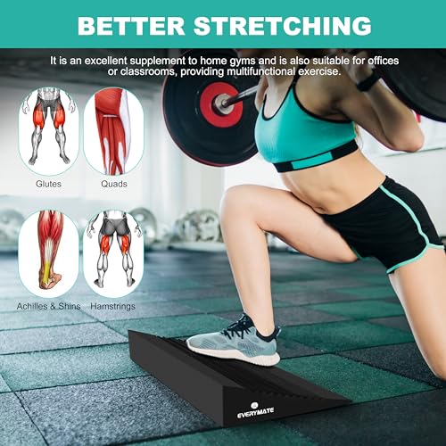 EVERYMATE Squat Wedge, Extra Large Squat Wedge Block, Squat Wedges Weightlifting, Calf Stretching, Slant Board for Squats, Heel Elevated Squat Wedge, Knees Over Toes Squats, Calf Wedge Stretching Block - size: 15 degrees