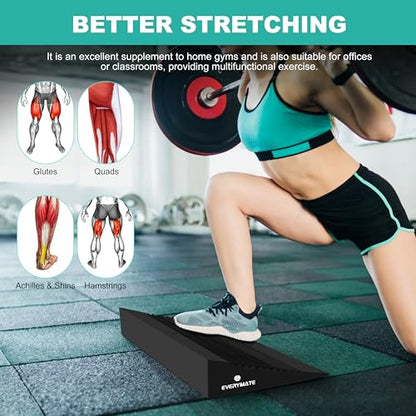 EVERYMATE Squat Wedge, Extra Large Squat Wedge Block, Squat Wedges Weightlifting, Calf Stretching, Slant Board for Squats, Heel Elevated Squat Wedge, Knees Over Toes Squats, Calf Wedge Stretching Block - size: 15 degrees