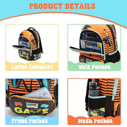 Meetbelify Kids School Backpacks for Girls Boys Backpack with Lunch Bag for Elmentary Students - color: 02 Game
