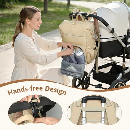 Lekesky Large Diaper Backpack with 16 Pockets, 1.52Lb Lightweight Durable Baby Bag, with Foldable Changing Pad & Pacifier Case, Anti-theft Pocket, Wipes Pocket, Easy to Clean, Khaki - color: Khaki