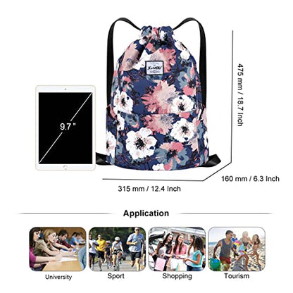 XEYOU Drawstring Sports Backpack Lightweight Gym Yoga Sackpack Shoulder Rucksack Casual Outdoor Daypack for Women and Men | Lightweight - color: Flower Pattern