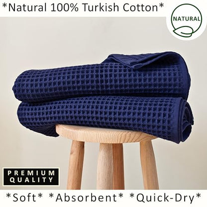 PÜSKÜL Natural 100% Turkish Cotton Navy Waffle Bath Towels Set of 2-Piece | 32x63 Extra Large Absorbent Quick-Dry Lightweight Spa Towel | Luxury Bathroom Towel (Navy Blue Bath Towels - Pack of 2) - color: Navy Blue