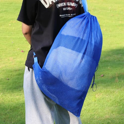 NATURAL STYLE Large Mesh Drawstring Backpack Bag, Gym Sports String Bag, Outdoor Workout Beach Swim Bag (Blue) - color: Blue