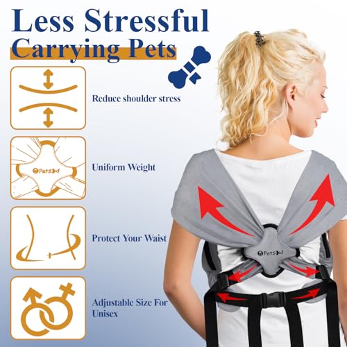 Petskd Dog Carrier Sling for Small Pet 7-15 LBS, Hands Free Front Facing Cat Sling Chest Carrier with Bottom Mat and Adjustable Strap for Pets Anti-Anxiety, Walk, Vet