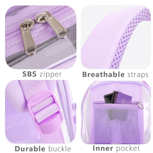 Clear Backpack for Girls Boys Women Men, Heavy Duty Transparent PVC Bookbag for School College Work See Through Backpack,Purple - color: Purple