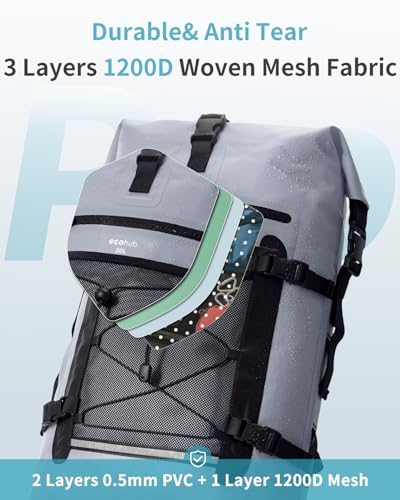 ECOHUB Waterproof Backpack for Women Men, 30L Roll-Top Closure Heavy Duty Dry Bag for Travel with IPX8 Waterproof Phone Case - color: Grey