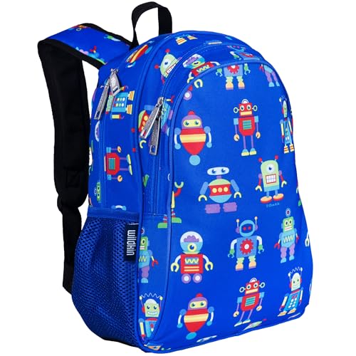 Wildkin 15 Inch Backpack for Boys/Girls, Robots | Ages 5-10, padded straps, side water bottle pocket, coordinates with matching Wildkin lunch box and water bottle. - color: Robots