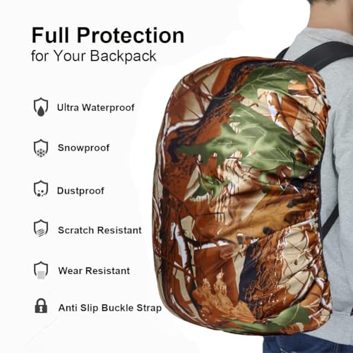 Waterproof Backpack Rain Cover with Anti Slip Buckle Strap for Camping, Hiking, Traveling, Hunting, Biking, 15-80L - color: Jungle Camouflage, size: 15 - 25L