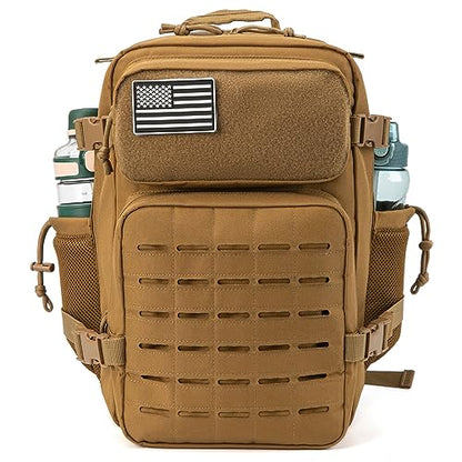 QT&QY 25L/45L Military Tactical Backpack For Men Molle Daypack 3 Day Bug Out Bag Hiking Rucksack With Bottle Holder - color: 25l Khaki