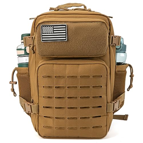 QT&QY 25L/45L Military Tactical Backpack For Men Molle Daypack 3 Day Bug Out Bag Hiking Rucksack With Bottle Holder - color: 25l Khaki