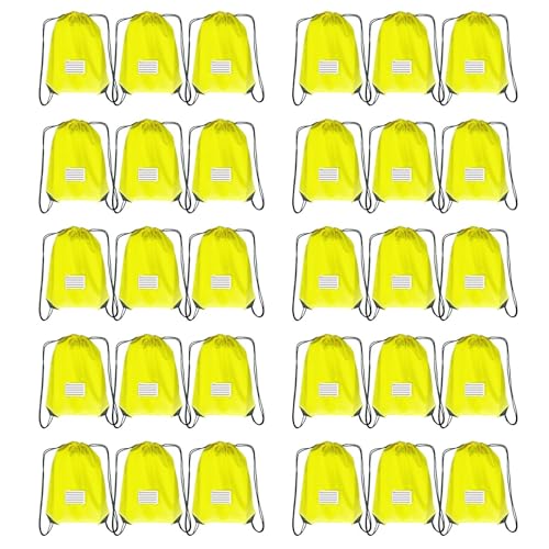 Drawstring Backpack Bulk 30 Packs Draw String Bags for Gym Sports Trip Pedestrianism Cinch Sack DIY for Women Men with Memo Card (yellow) - color: Yellow