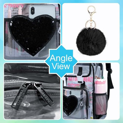 3PSC Clear Backpack, Heavy Duty Transparent Bookbag for Girls Women, Stadium Approved See Through Backpack Set (Black Sequins) - color: Black Sequin