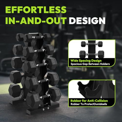 HANDBODE Hex Dumbbell Sets with Rack, 100-165 lb Rubber Encased Dumbbells for Strength Training, Exercise & Fitness, Home Gym Weight Set with Rack - style: 170 lb (5, 10, 15, 25, 30 lb) X 2 & Rack