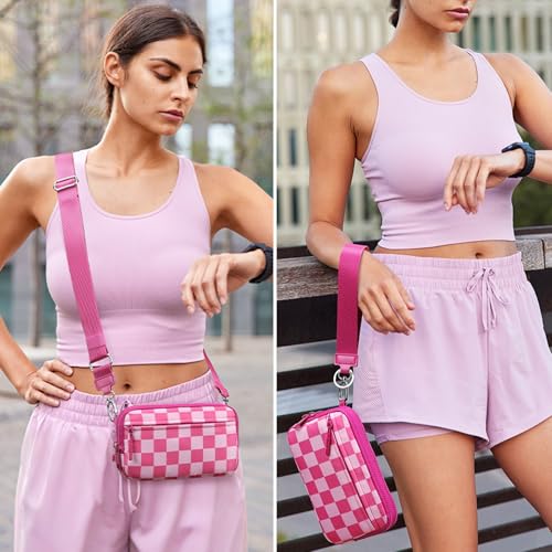 FODOKO Wristlet wallets for women Nylon Quilted Wallet with 4 Zippers,Travel Credit Card,Holder Cell Phone Organizer - color: Rose Red