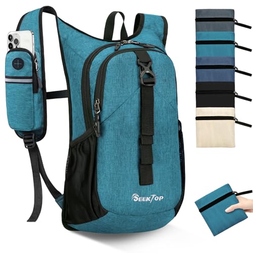 Seektop 15L Small Hiking Backpack for Women Men, Lightweight Hiking Packable Daypack with Phone Pocket for Travel Camping (Teal Blue, 15L) - color: Teal Blue, size: 15L