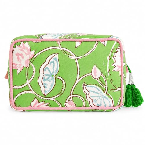 Huar Travel Makeup Bag- Large Capacity Cosmetic Bags for Women - color: Lime & Pink Floral