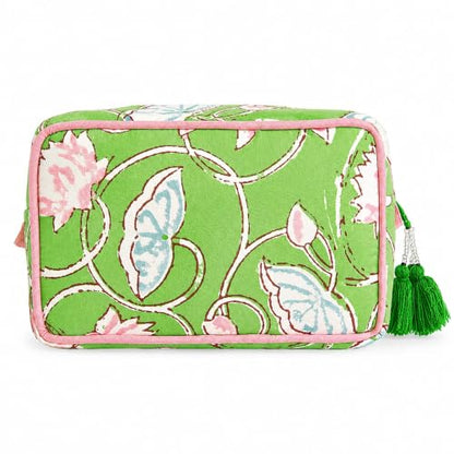 Huar Travel Makeup Bag- Large Capacity Cosmetic Bags for Women - color: Lime & Pink Floral