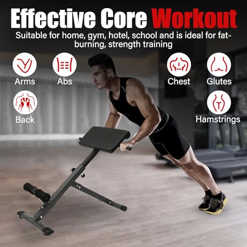 Roman Chair Back Extension Weight Bench Ab Machine Foldable Angle Height Adjustable Sit up Exercise Multi-Functional Workout Home Gym Exercise Equipment Inversion Table for Fitness - color: Black