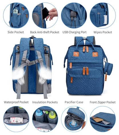 KABAQOO Diaper Bag Backpack with Detachable Changing Station, Large Capacity Baby Diaper Bags for Boys & Girls, Baby Registry Search Stuff & Shower Gifts, Newborn Essentials Must Haves, Blue - color: Blue