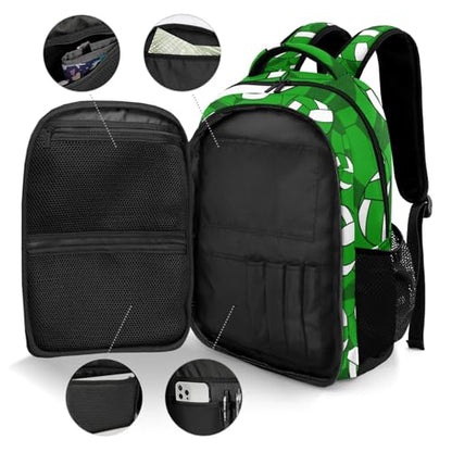 Green Volleyball Pattern Shoulders Backpack Laptop Bag Bookbags Personalized Casual Daypack for Sports Birthday Holiday Party Gift - color: Green Volleyball Pattern
