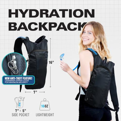 Sojourner Rave Hydration Pack - Hydration Backpack - Hydropack with 2L Bladder - Water Backpack for Festivals, Hiking, Running, Biking and More - color: Black Solid