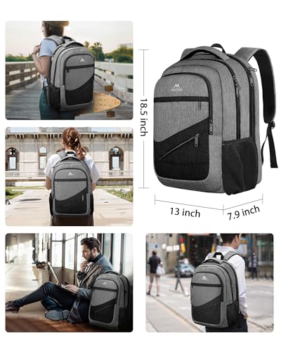 MATEIN 17 Inch Work Backpack for Men Women, Water Resistant Practical Travel Laptop Backpack with Anti Theft Pocket, Casual College Daypack Laptop Compartment TSA Friendly, Grey Black