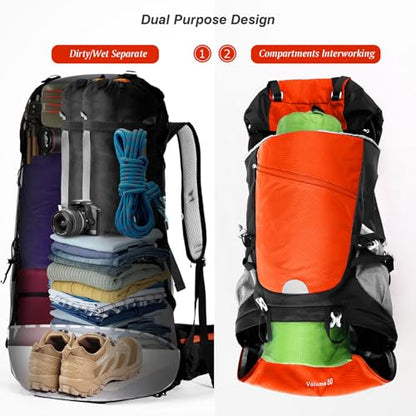HOMIEE 50L Hiking Backpack Travel Bag Waterproof Camping Rucksack with Rain Cover Lightweight Backpacking Backpack - color: Orange