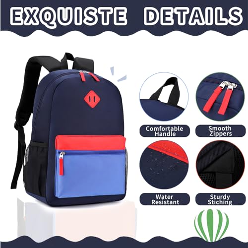 Backpack Set for Girls Boy Kids Backpack with Lunch Box for Elementary Primary Kindergarten School Bag (Navy Blue Set, Large) - color: Navy Blue