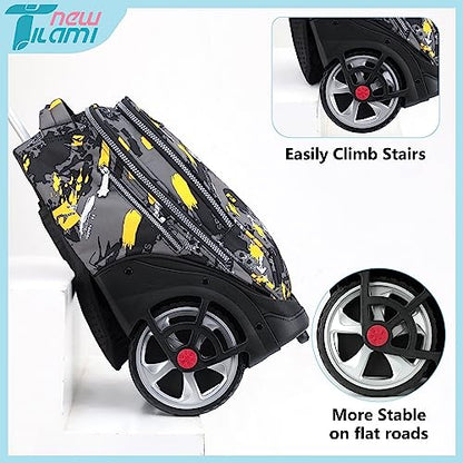 NEW TILAMI 19 inch Rolling Backpack Teens Rolling Backpack Cute Wheeled Laptop Backpack Bookbag Roller Travel Bag College, Yellow Doodle - color: Yellow Doodle