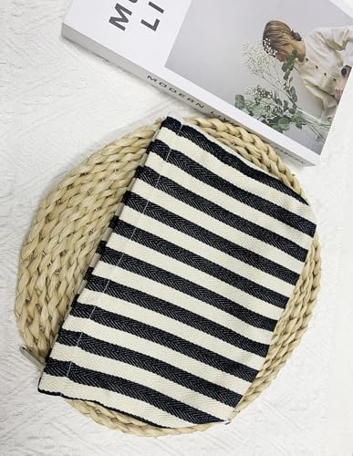 getgto 2 Pcs Makeup Bags, Large Cosmetic Bag Travel Toiletry Bag Organizer for Women, Embroidery Craft, Stripe Makeup Bag Small Cosmetic Pouch Purse with Zipper Gifts for Girls Teen - color: Black and white stripe