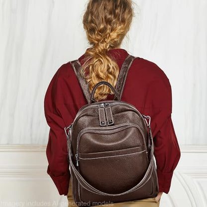BOYATU Genuine Leather Backpack Purse for Women: Anti Theft Convertible Soft Backpacks - Elegant Womens Travel Backpack (05 Medium-Ebony Brown) - color: 05 Medium-ebony Brown