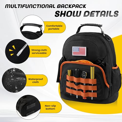 Tool Backpack Heavy Duty with Removable Organizer, Electrician Backpack for Tools with Multiple Pockets & Padded Shoulder for Plumber, HVAC, Cable Technician