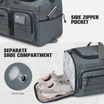 G4Free 3-in-1 Travel Duffle Bag for Men and Women, 50L Large Gym Sports Bags Tactical Military Duffle Backpack with Shoes Compartment and Wet Pocket (Dark Gray) - color: Dark Gray