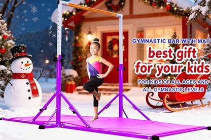 Marfula Gymnastic Bar For Kid and Teenage of 3-25, 5Ft/8 FT Base Length 4Ft Width 5Ft Adjust Height, Gymnastic Kip Bar For Gymnast, Gymnastic Training Equipment For Professional Training Home Club Use - color: Purple (Bar with Mat - 8 Ft Base)