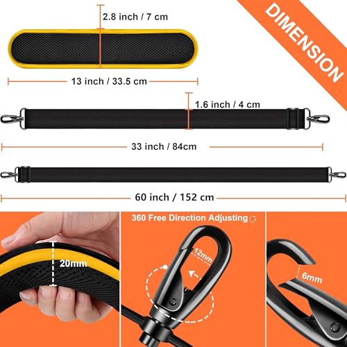 60" Shoulder Strap with Adjustable Thick Removable Pad and Metal Swivel Hooks Fit Laptop Crossbody Bag,Briefcase Duffel Bags - color: Black Yellow