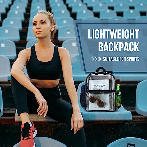 Sweetude 6 Pcs Clear Backpack bulk 11.4 x 9.5 x 5.1 Inch Bag Stadium Approved Plastic Transparent Backpack with 2 Water Holders (Black) - color: Black