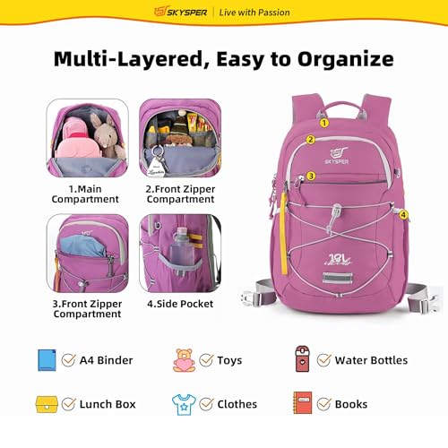 SKYSPER Kids Backpack 18L Children School Bag Child Boy Girl Pack Ages 4-8 for Traveling Day Trips Classes(Purple) - color: Purple, size: Medium