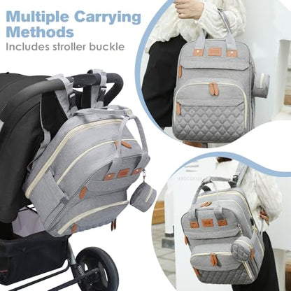JSTPRO Diaper Bag Backpack, Large Diaper Bag with Changing Station, Baby Bag, New Mom Gifts, Lightweight Waterproof Unisex Diaper Bag with Insulated Pockets and USB Charging Port, Grey - color: Grey