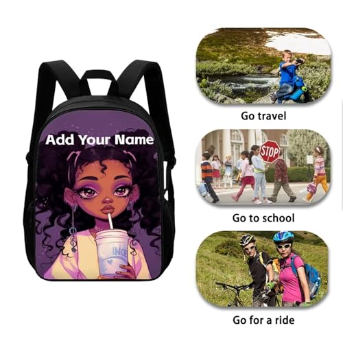 Afro Black Backpack School Kids Girls Name Custom Kids Bookbag Ages 4-6/3-5 Magic Personalized Book Bag for Student School Bag Elementary/Kindergarten - color: African Black Girl-2