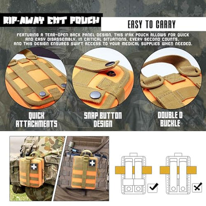 1000D Molle Ifak Pouch Rip Away, Tactical Tear Away Medical Pouch Empty, Military First Aid Pouch Bag Only for Camping Hiking Travel - color: Orange