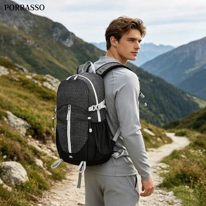 25L Hiking Backpack with Hydration Compartment Water Resistant Outdoor Daypack with Rain Cover Breathable Back System for Outdoor Travel Camping Daily Use Black - color: Black