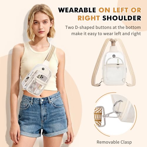 MOONBABY Clear Bag for Stadium Events, Clear Backpack Purse for Women Waterproof TPU Crossbody Fanny Pack | for Stadium Events - color: Leather White